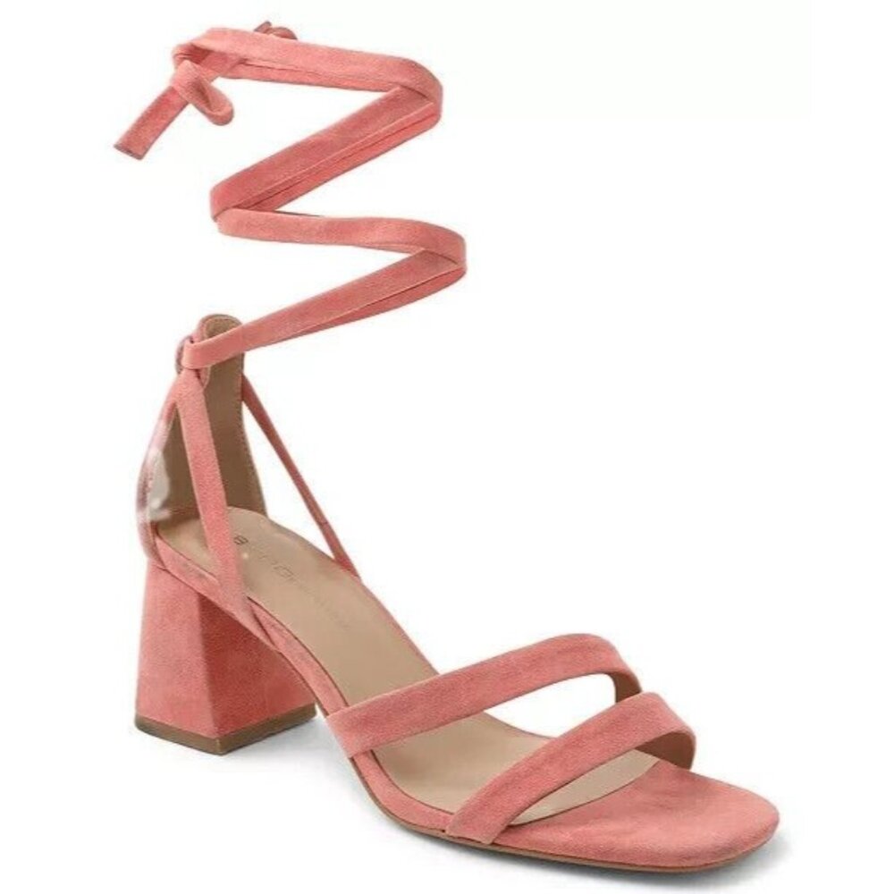 BCBGeneration Women's Deena Faux Leather Lace Up Block Heel Sandals Pink Size 8M